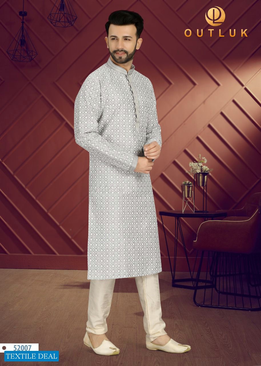 Outlook Vol-52 Wholesale Art Silk With Lucknowi Work Kurta With Pajama