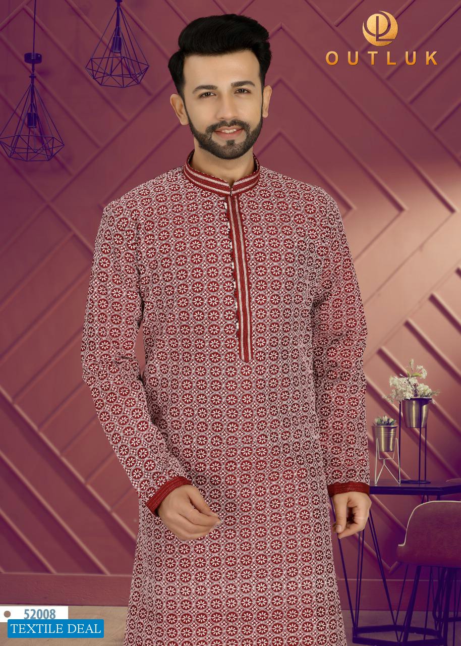 Outlook Vol-52 Wholesale Art Silk With Lucknowi Work Kurta With Pajama