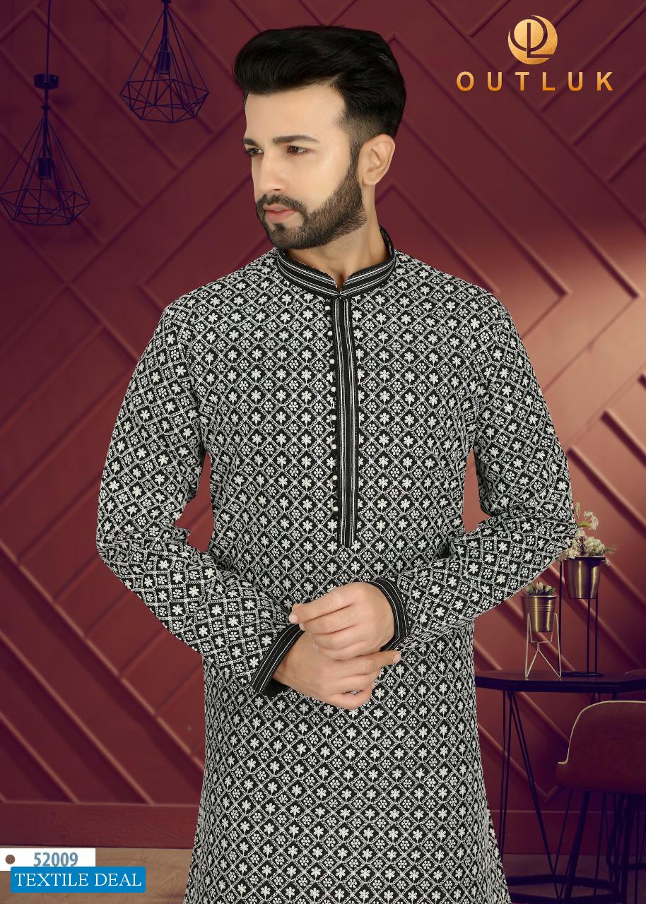 Outlook Vol-52 Wholesale Art Silk With Lucknowi Work Kurta With Pajama