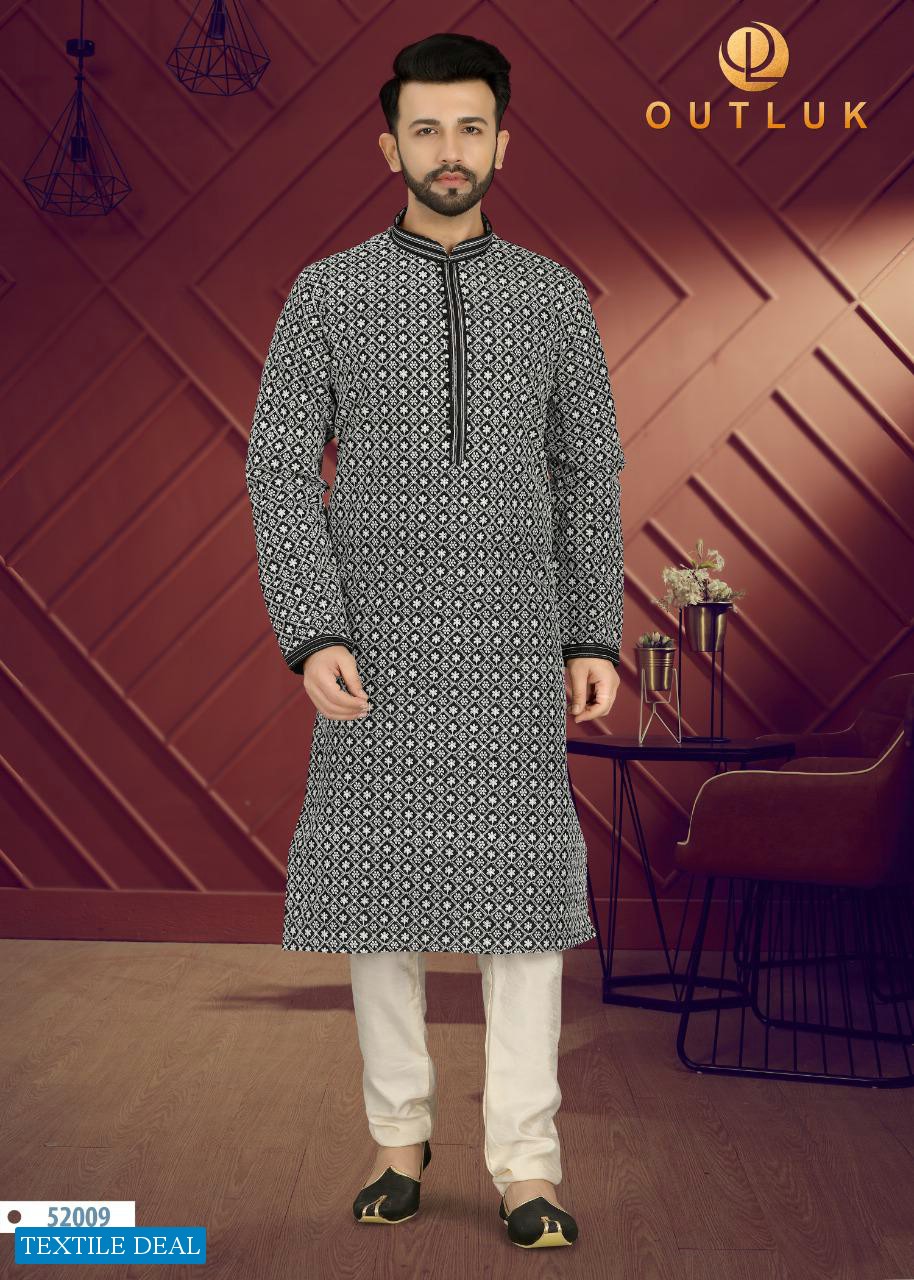 Outlook Vol-52 Wholesale Art Silk With Lucknowi Work Kurta With Pajama