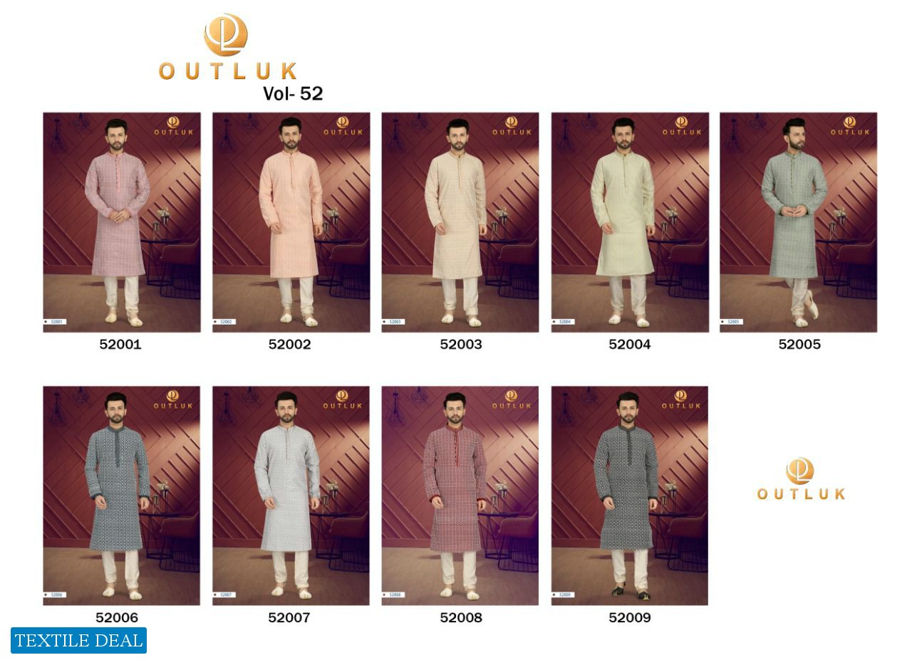 Outlook Vol-52 Wholesale Art Silk With Lucknowi Work Kurta With Pajama