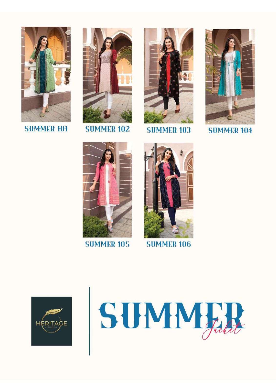 SUMMER JACKET BY HEARITAGE HEAVY RAYON & RAYON SLUB DESIGNER PRINTED FLARED KURTI WITH JACKET PATTERN & HANDWORK KURTI CATALOG WHOLESALER BEST RATE