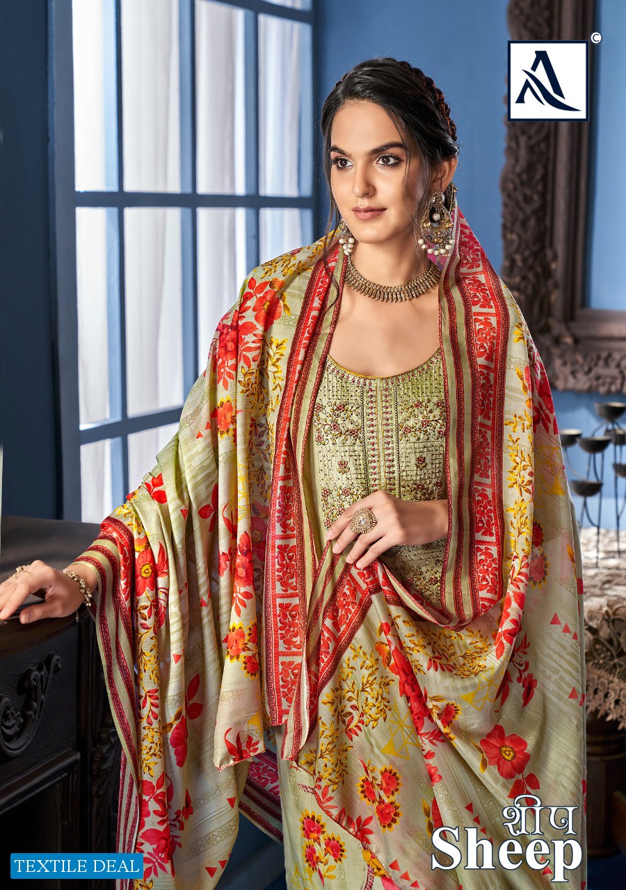 Alok Sheep Wholesale Swaroski And Diamond Work Dress Material