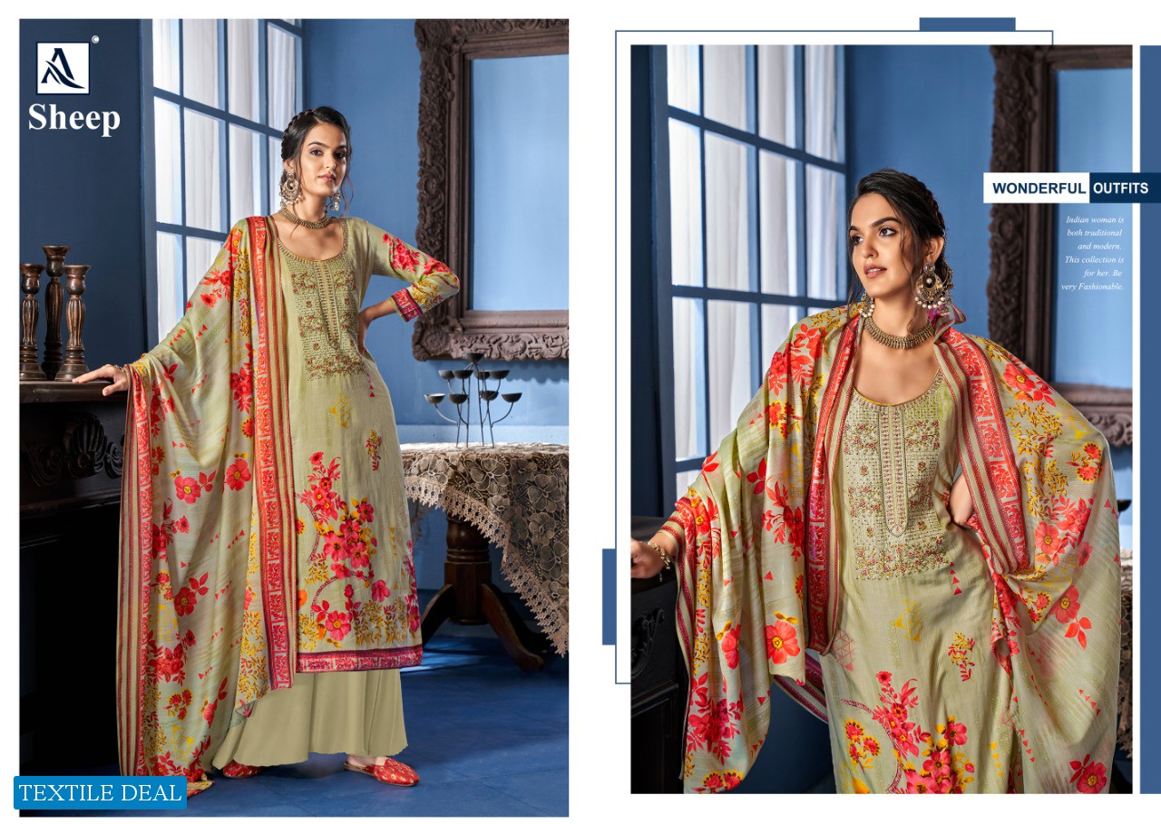 Alok Sheep Wholesale Swaroski And Diamond Work Dress Material