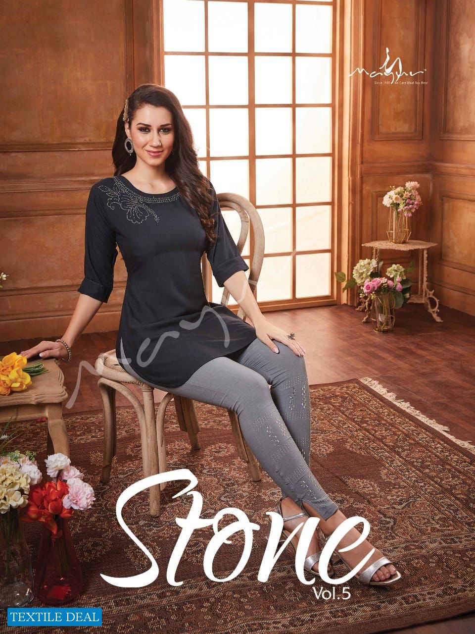 Mayur Stone Vol-5 Wholesale Designer Swaroski Work Kurti With Lycra Pant