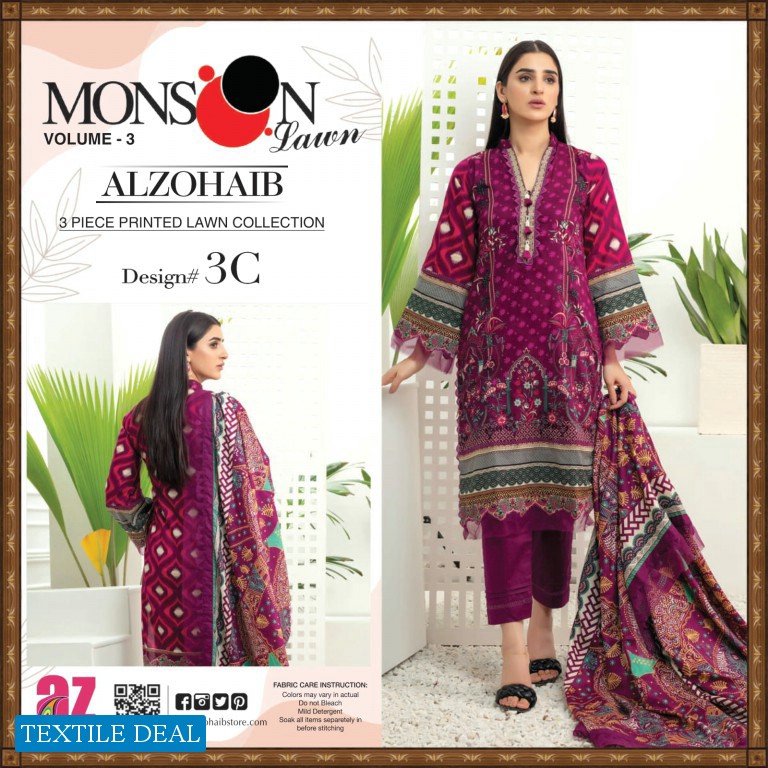 Al Zohaib Monsoon Lawn Vol-3 Wholesale Pakistani Original Suits