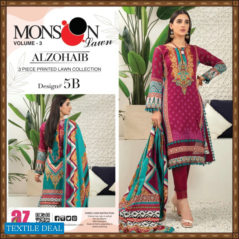 Al Zohaib Monsoon Lawn Vol-3 Wholesale Pakistani Original Suits