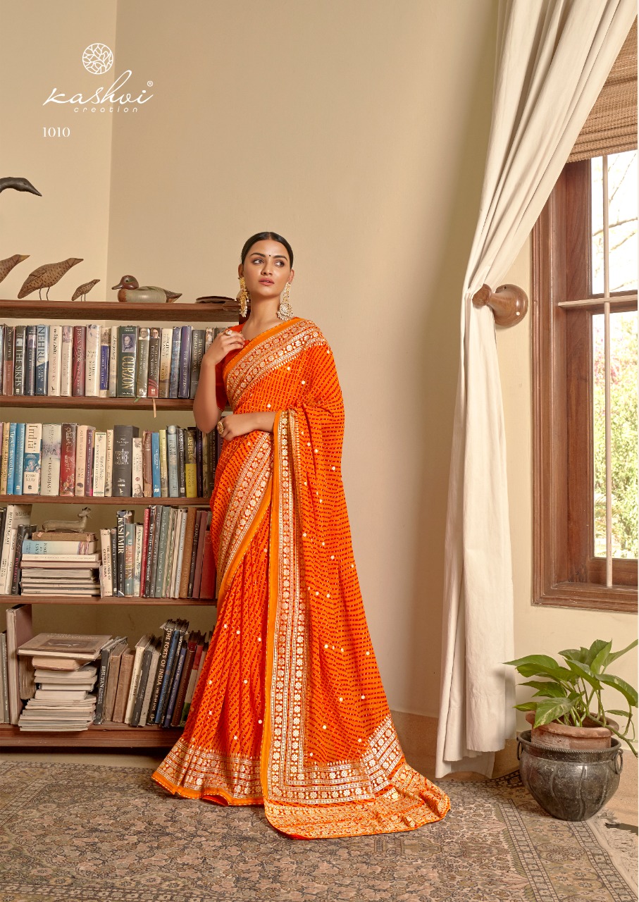 KASHVI CREATION JHOOMAR GEORGETTE INNOVATIVE LEHARIYA PRINT SAREE CATALOG