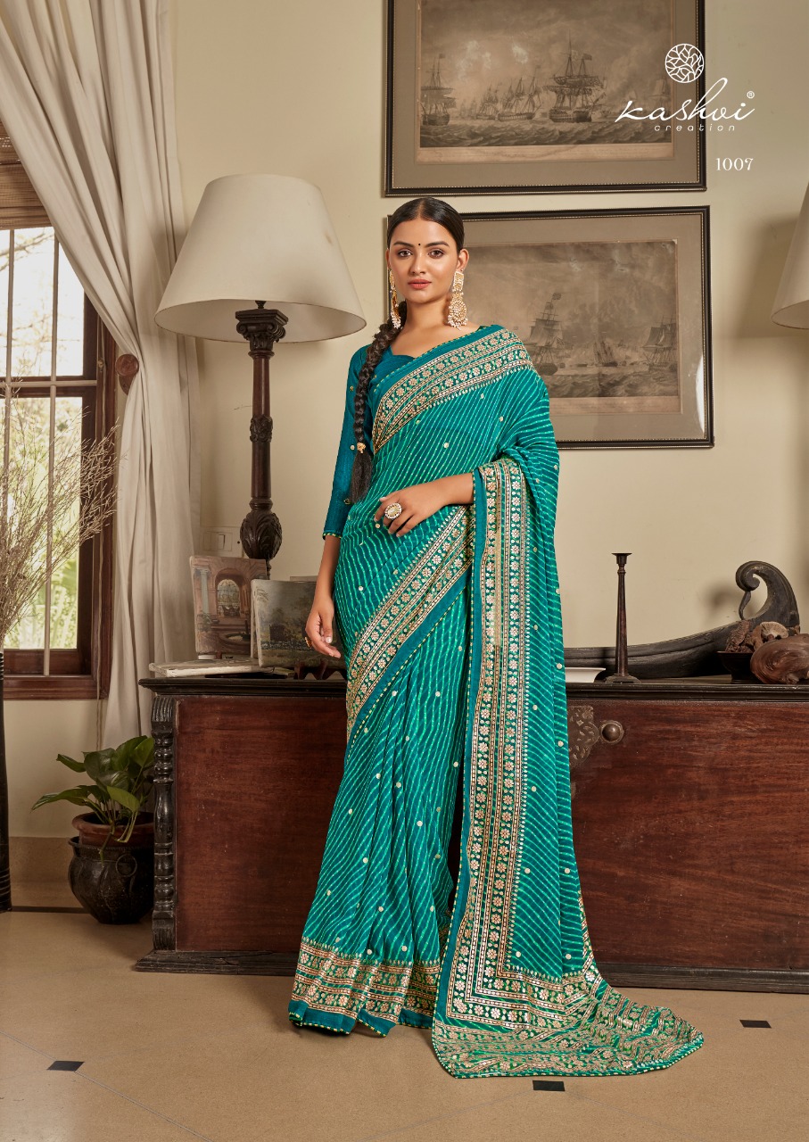 KASHVI CREATION JHOOMAR GEORGETTE INNOVATIVE LEHARIYA PRINT SAREE CATALOG