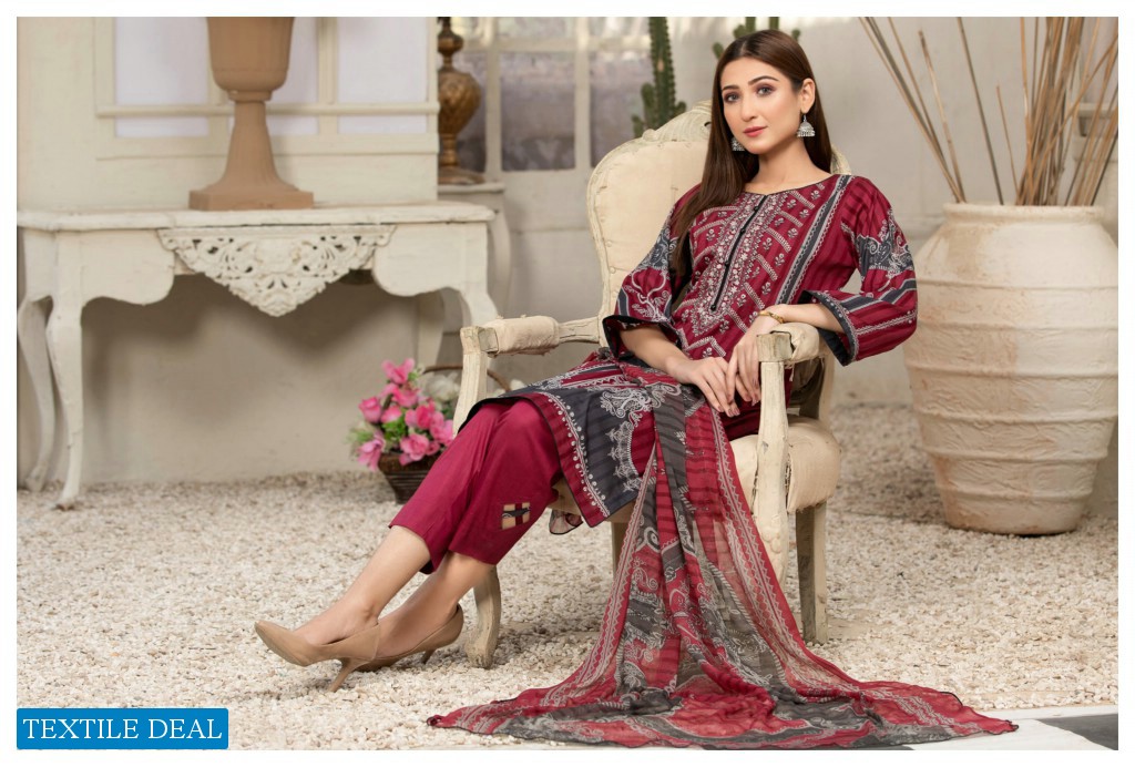 Aone Marjan Embroidered Lawn With Chiffon Dupatta Pakistani Suits