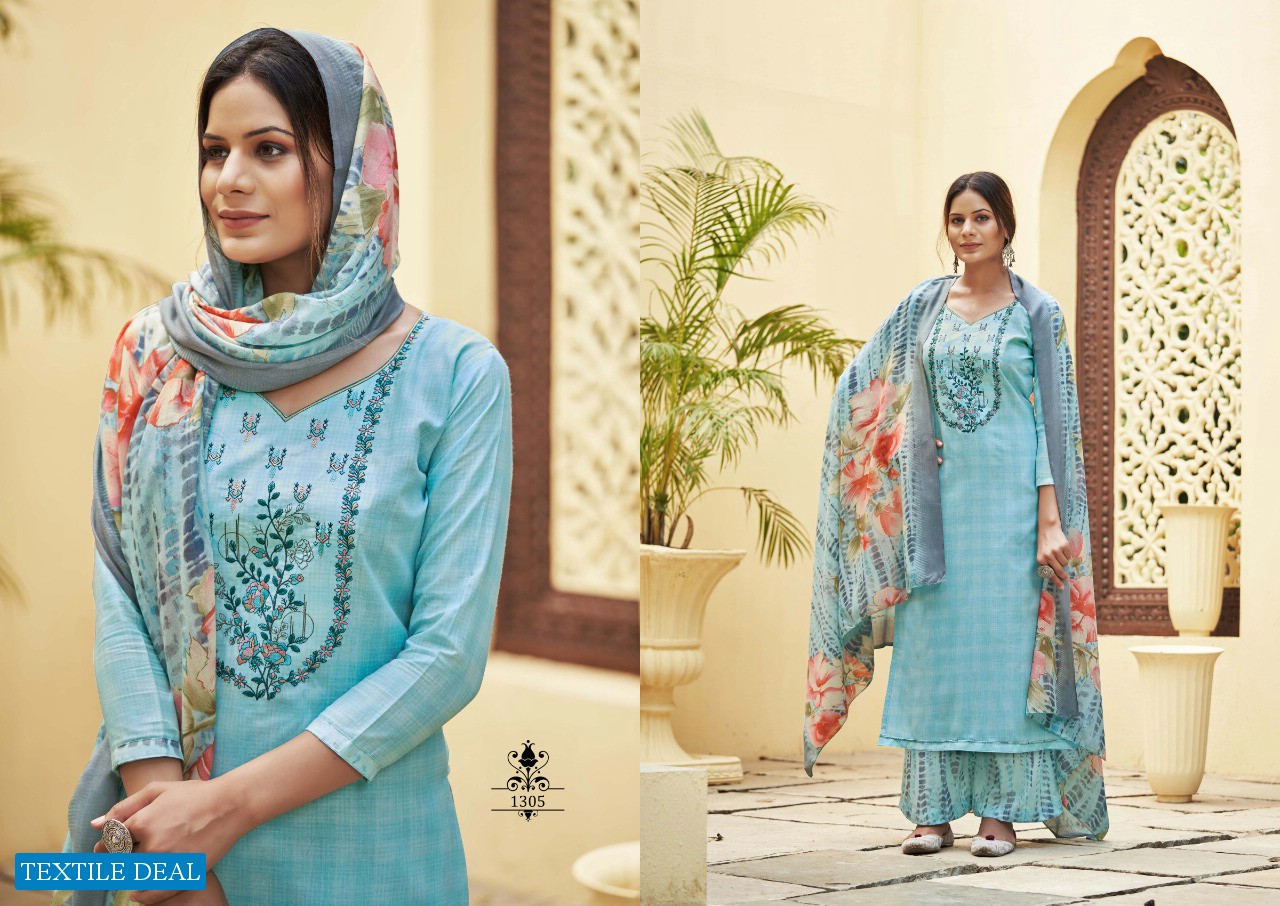 Dhriti Hinaz Wholesale Pure Cotton Embroidery Work Dress Material