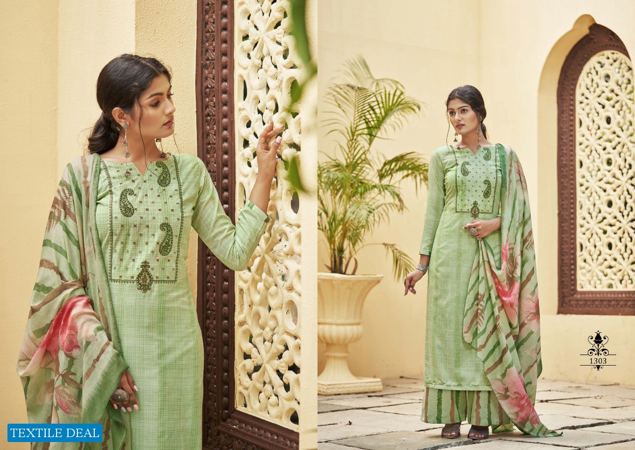 Dhriti Hinaz Wholesale Pure Cotton Embroidery Work Dress Material