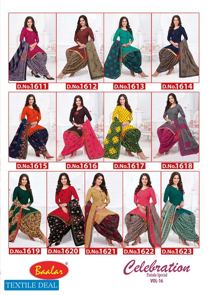 Baalar Celebration Patiyala Special Vol-16 Wholesale Cotton Printed Dress Material