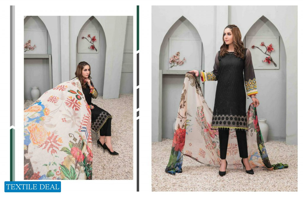 Tawakkal Roshanay Digital Printed Embroidered Lawn Schiffli Chiffon Dupatta