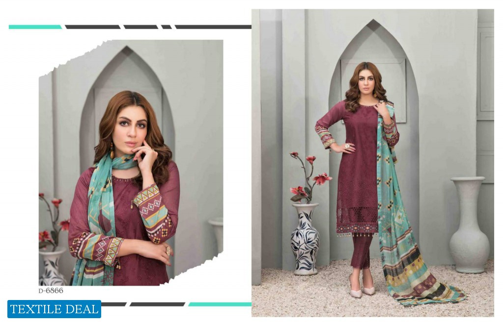 Tawakkal Roshanay Digital Printed Embroidered Lawn Schiffli Chiffon Dupatta