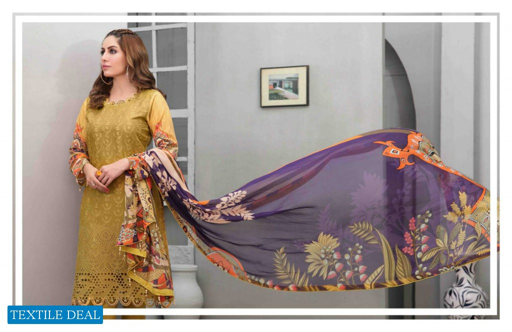 Tawakkal Roshanay Digital Printed Embroidered Lawn Schiffli Chiffon Dupatta