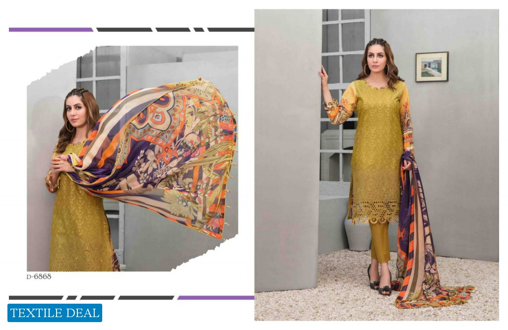 Tawakkal Roshanay Digital Printed Embroidered Lawn Schiffli Chiffon Dupatta