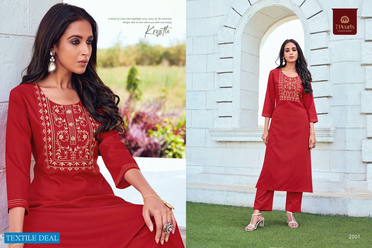 7 Pearl Krystle Wholesale Viscose With Sequence Work Long Kurtis