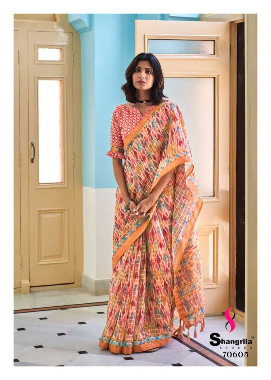 SHANGRILA ANUSHKA SEQUINS LIENEN WEAVING DIGITAL PRINTED TRADITIONAL WEAR SAREES EXPORTER