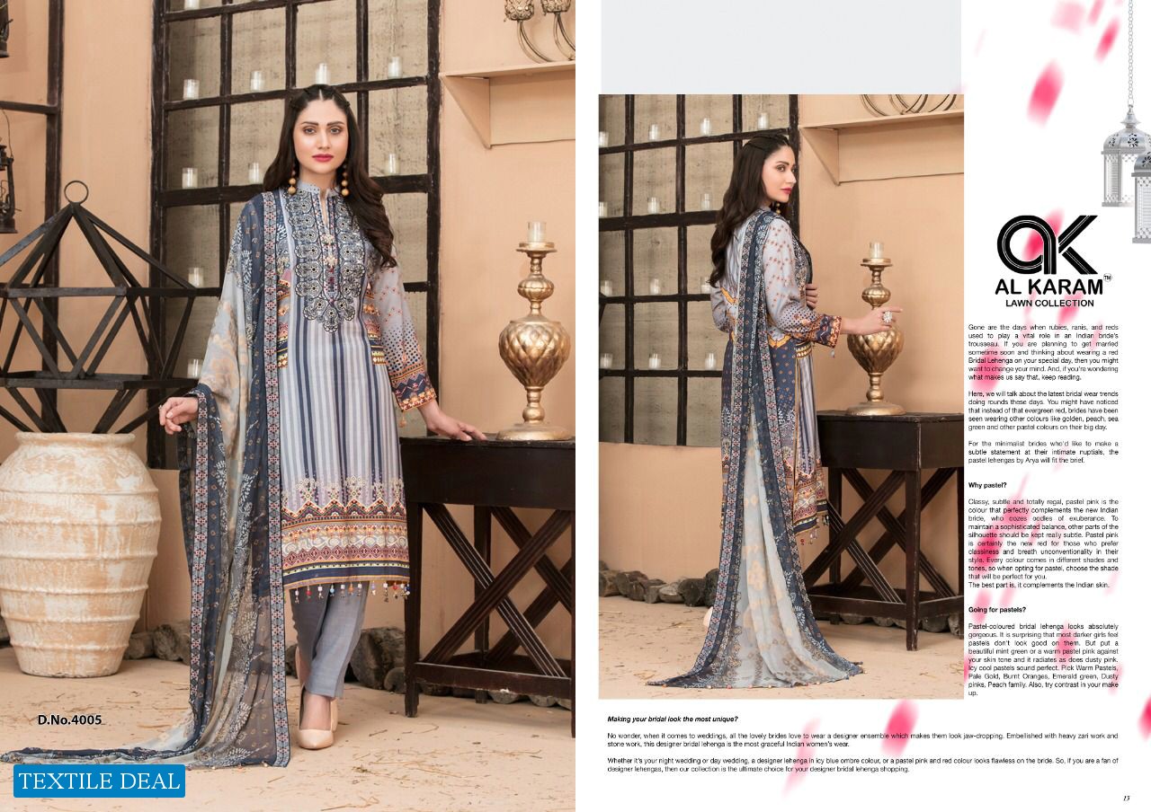 Al Karam Kesariya Vol-4 Wholesale Lawn Cotton Dress Material