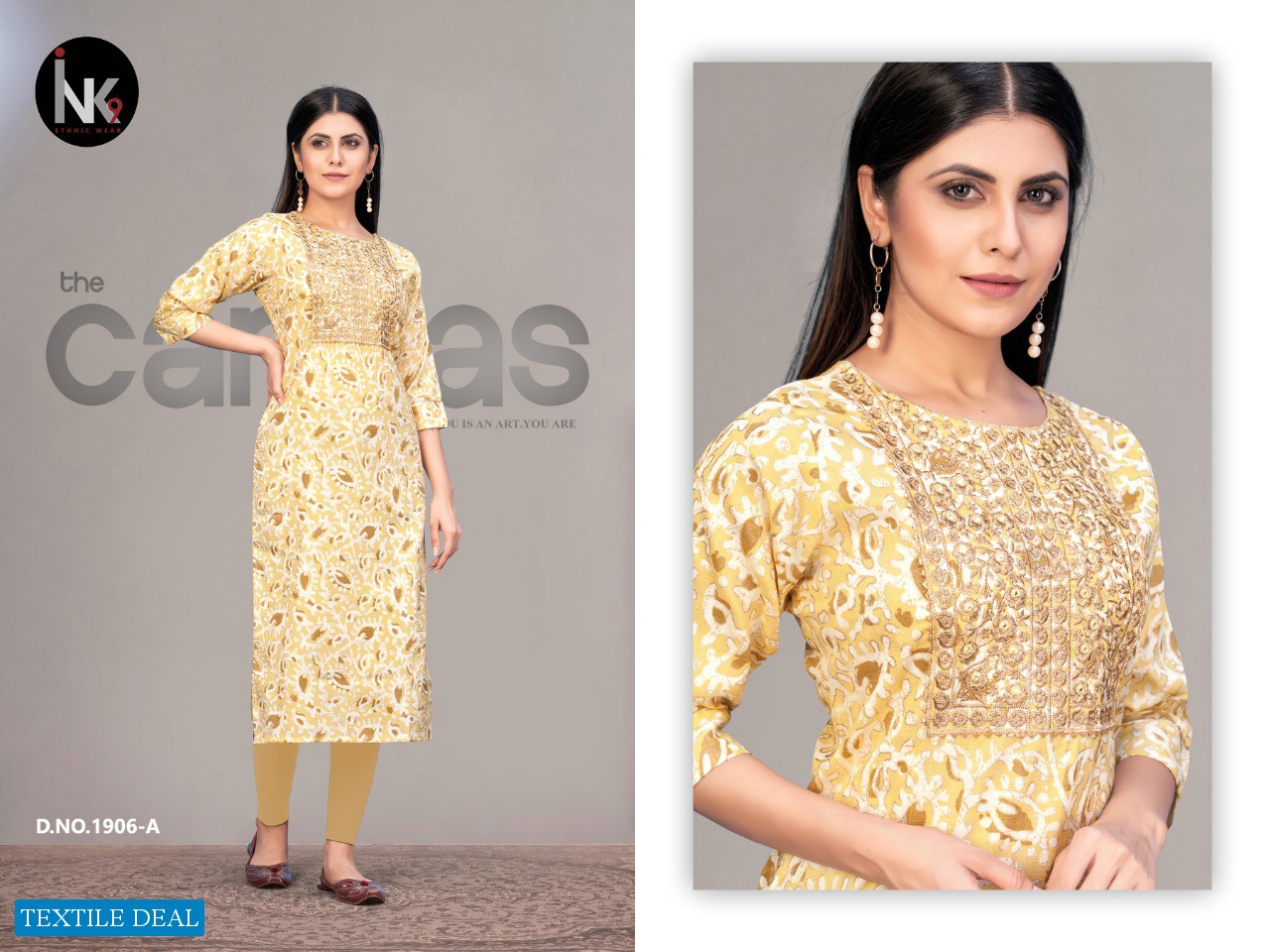 INK 9 Sun Shine Vol-1 Wholesale Reyon Foil Print With Heavy Worok On Neck Kurti Combo