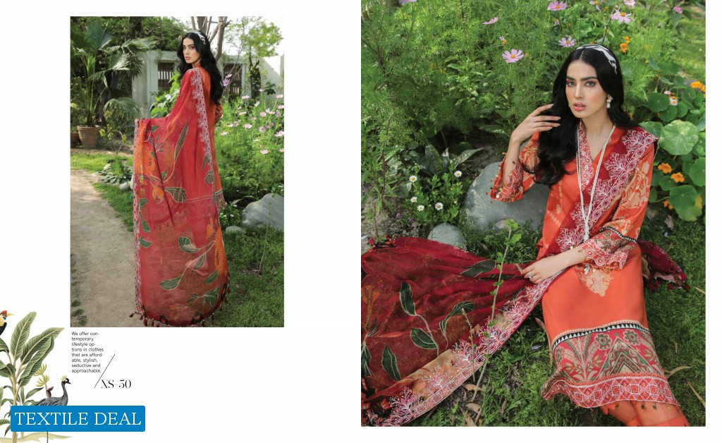 Nureh Gardenia Unstitched Embroidered Lawn Collection Pakistani Suits