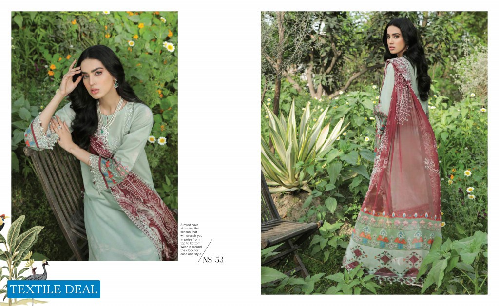 Nureh Gardenia Unstitched Embroidered Lawn Collection Pakistani Suits