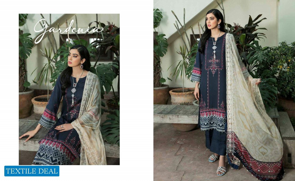 Nureh Gardenia Unstitched Embroidered Lawn Collection Pakistani Suits