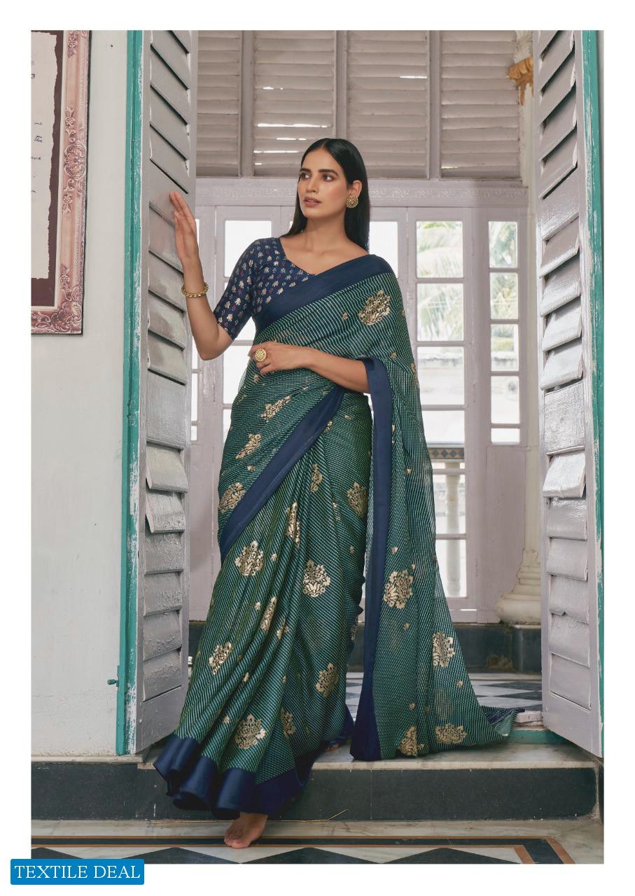Kashvi Dori Wholesale Satin Patta Lehariya Print With Swaroski Pallu And Foil Blouse Sarees