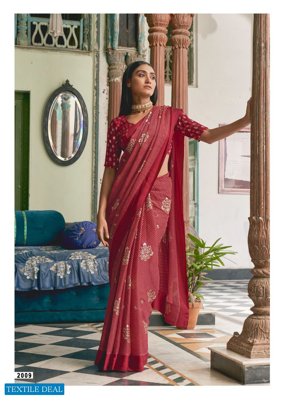 Kashvi Dori Wholesale Satin Patta Lehariya Print With Swaroski Pallu And Foil Blouse Sarees