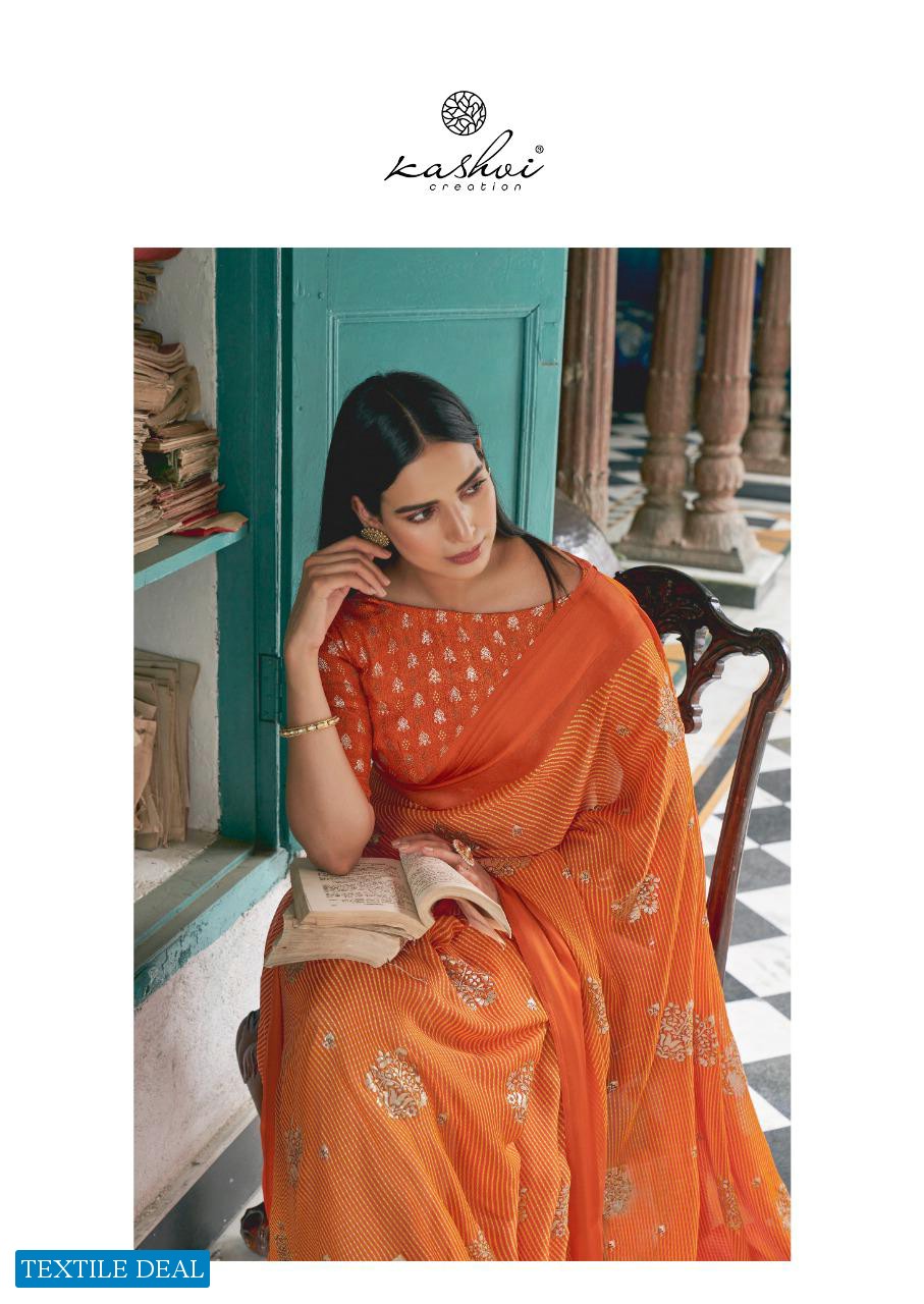 Kashvi Dori Wholesale Satin Patta Lehariya Print With Swaroski Pallu And Foil Blouse Sarees