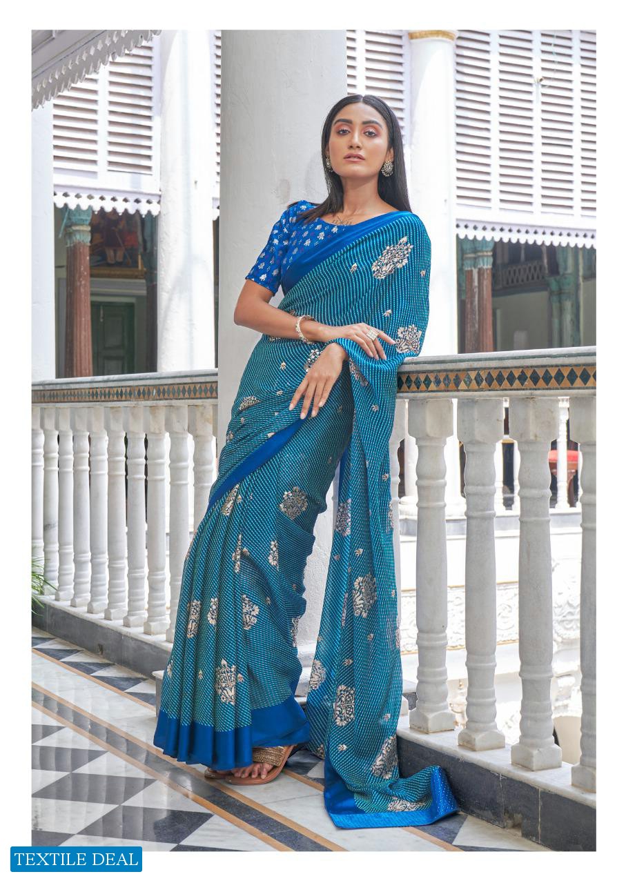 Kashvi Dori Wholesale Satin Patta Lehariya Print With Swaroski Pallu And Foil Blouse Sarees