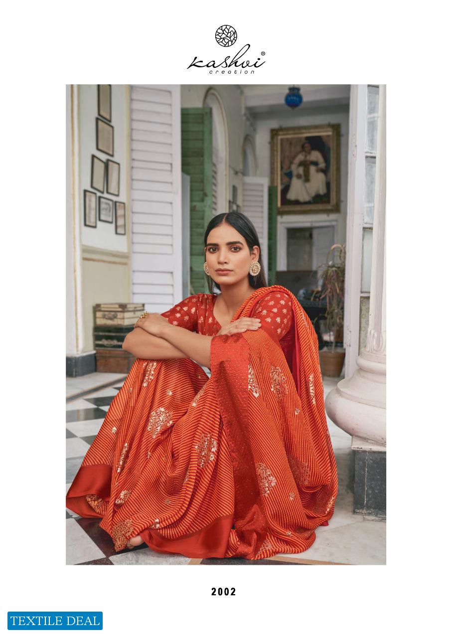 Kashvi Dori Wholesale Satin Patta Lehariya Print With Swaroski Pallu And Foil Blouse Sarees