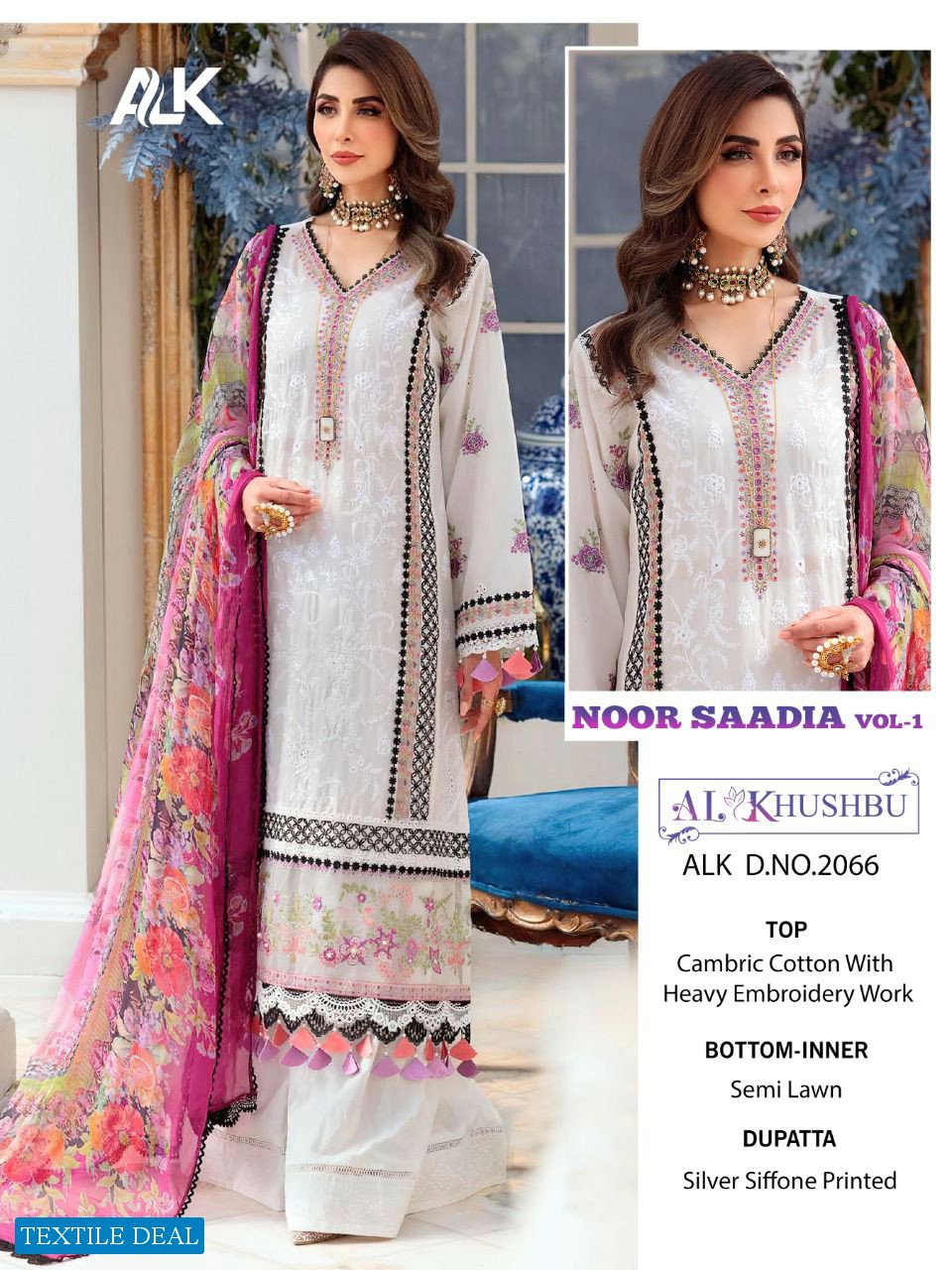 AL KHUSHBU NOOR SAADIA VOL 1 PAKISTANI COTTON WORK DRESSES