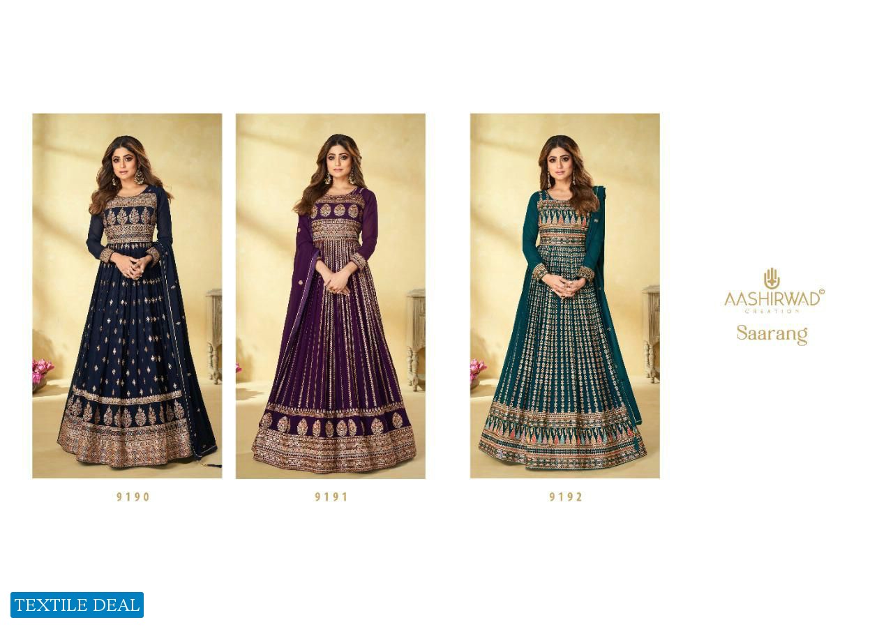 SAARANG BY AASHIRWAD GEORGETTE READYMADE LONG WEDDING SUITS