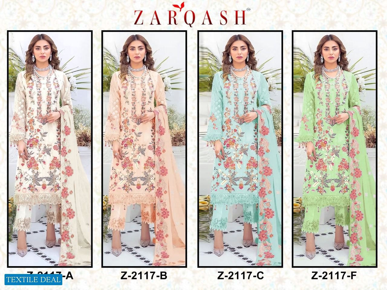 Zarqash Tazim Z-2117 Colour Wholesale Pakistani Salwar Suits