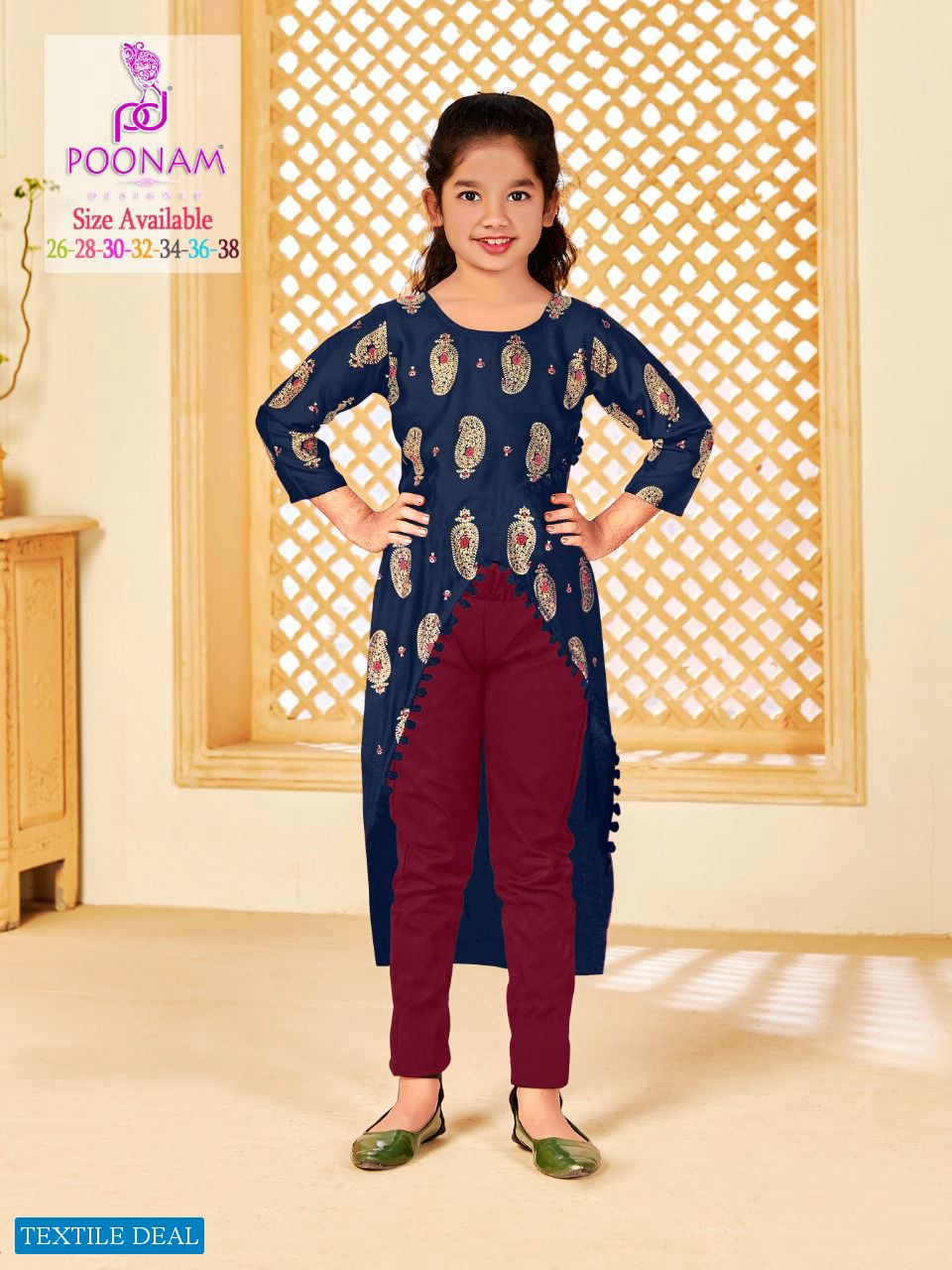 Poonam Kids Pushpa Wholesale Reyon Heavy Foil Long Kurtis