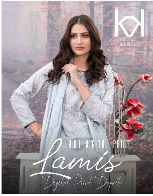 LAMIS SCHIFLLI EMBROIDERD DIGITAL PRINTED LAWN COLLECTION by TAWAKKAL FABRICS