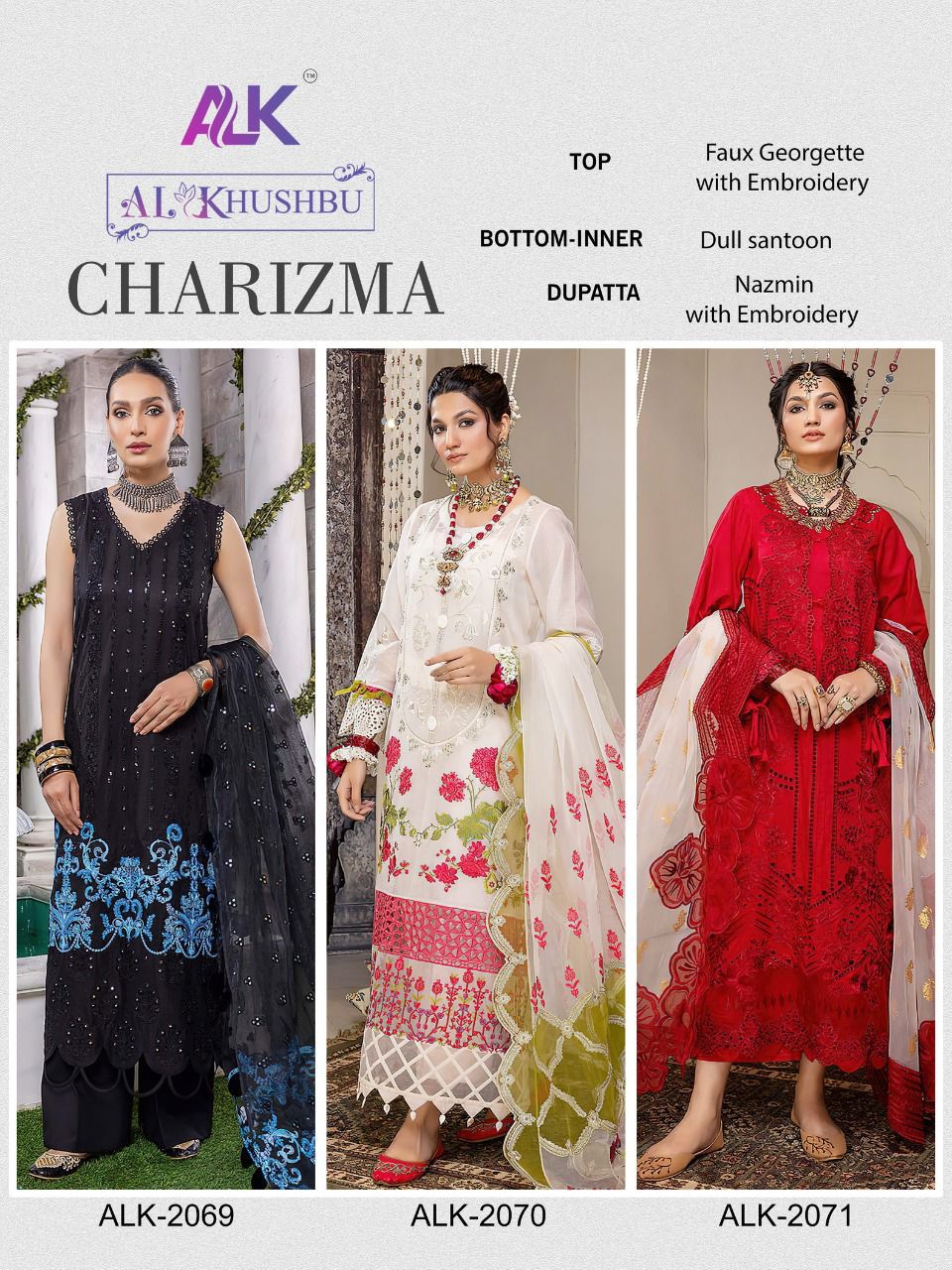 CHARIZMA VOL 1 BY AL KHUSHBU EMBROIDERY ON GEORGETTE PAKISTANI SUITS