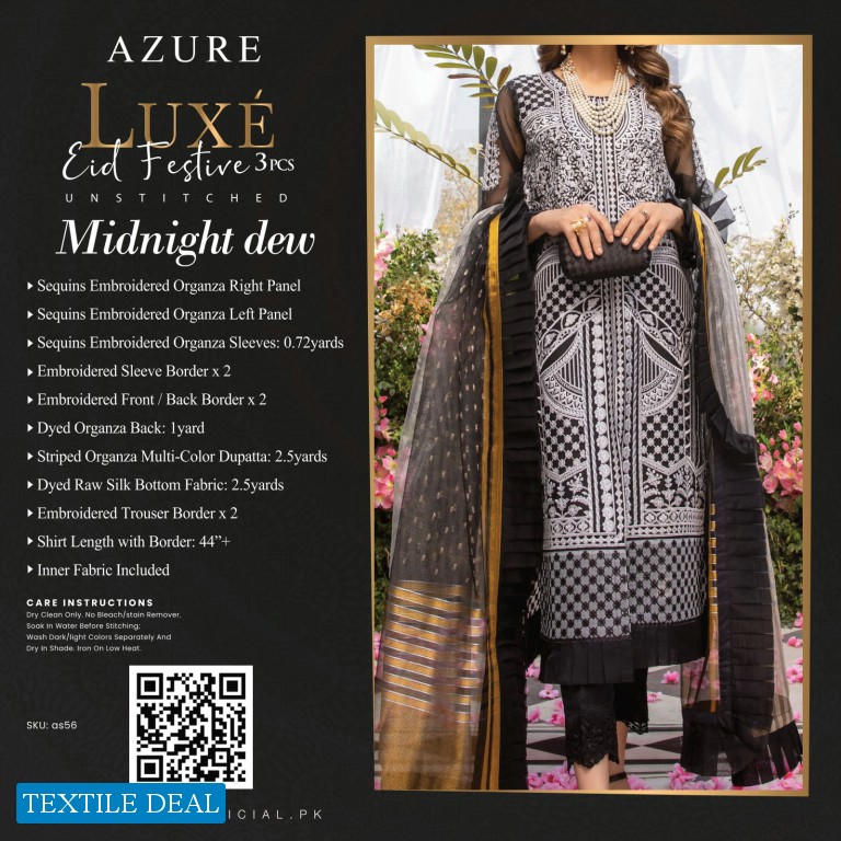 Azure Luxe Eid Festive 3pcs unstitched Pakistani Collection