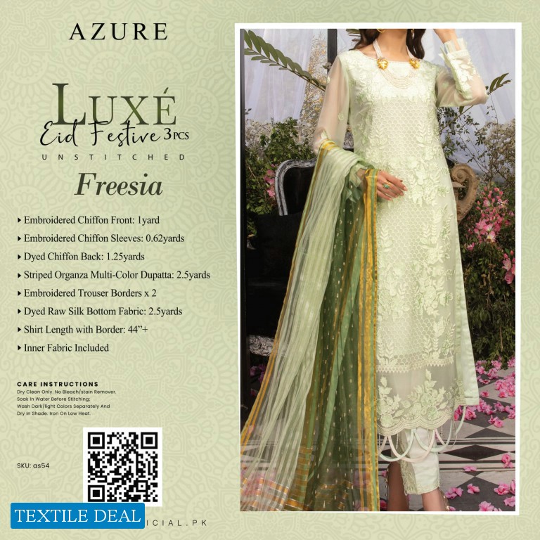 Azure Luxe Eid Festive 3pcs unstitched Pakistani Collection