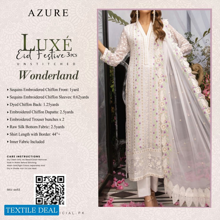 Azure Luxe Eid Festive 3pcs unstitched Pakistani Collection