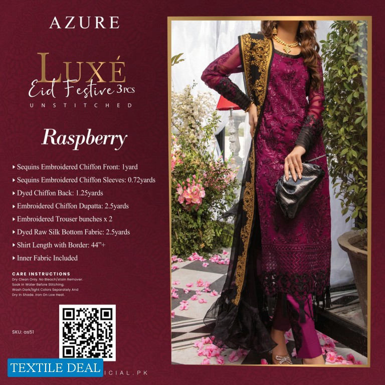 Azure Luxe Eid Festive 3pcs unstitched Pakistani Collection