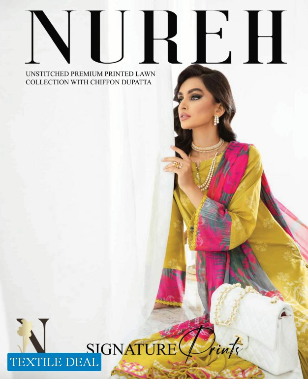 Nureh Signature Prints Unstitched Premium Printed Lawn Collection With Chiffon Dupatta