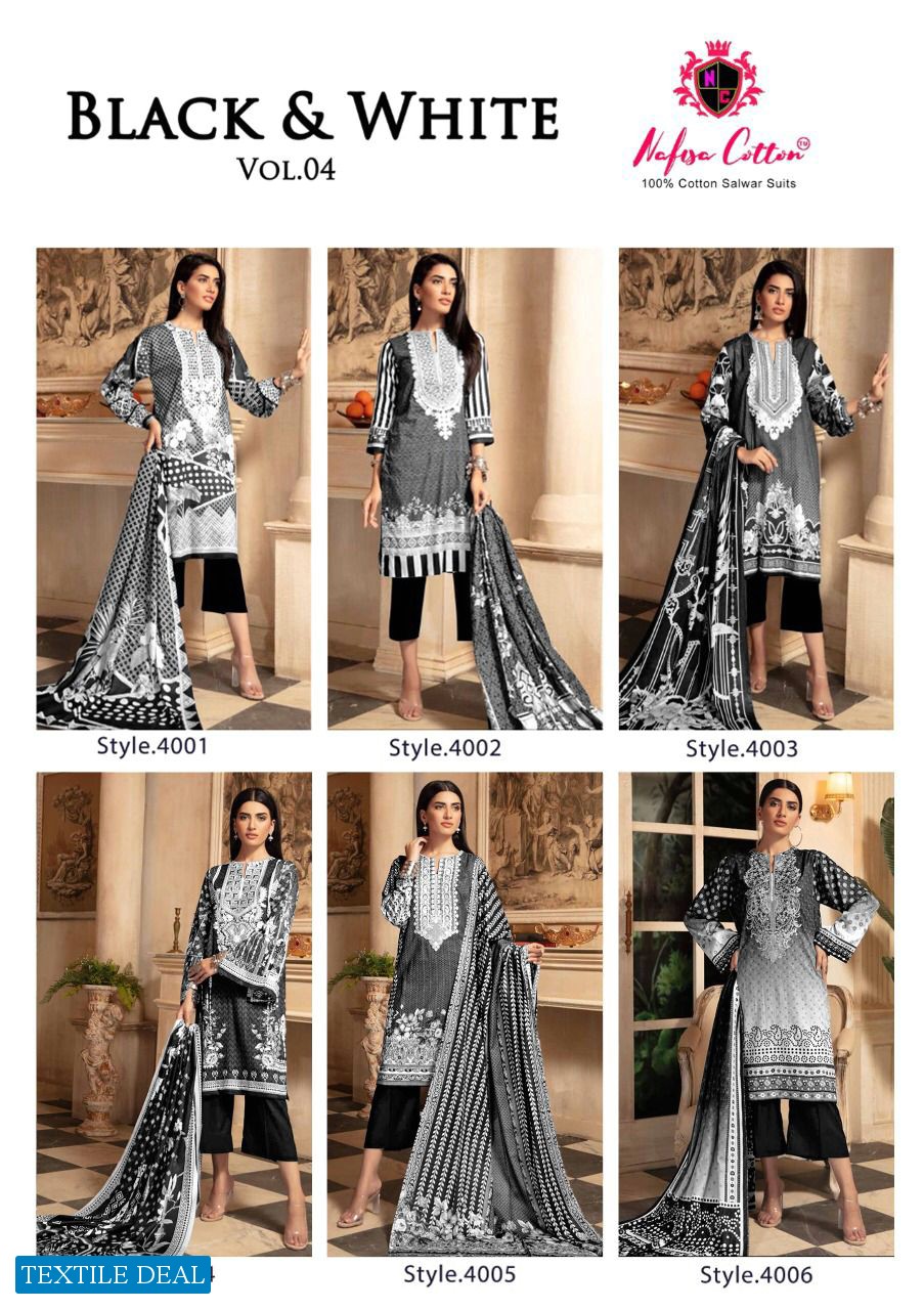 Nafisa Black And White Vol-4 Wholesale Karachi Print Dress Material