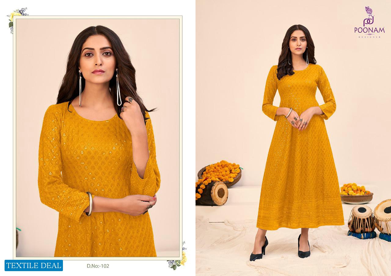 POONAM SAAVAN RAYON WITH CHIKAN WORK GOWN COLLECTION