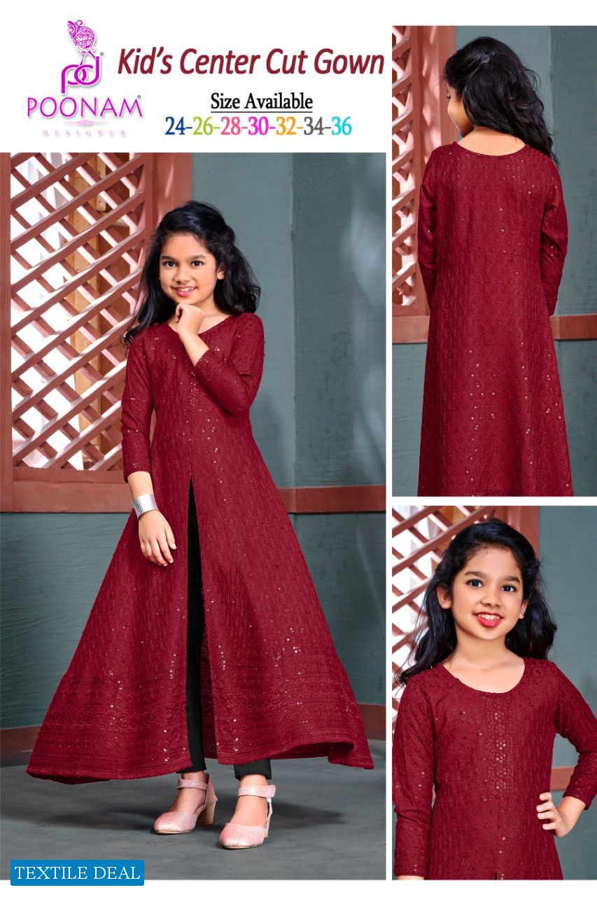 Poonam Kids Center Cut Gown Wholesale Designer Kurtis Catalogs