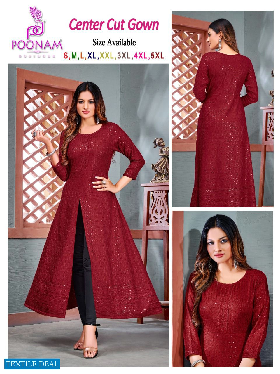 Poonam Centre Cut Gown Wholesale Ethnic Tops