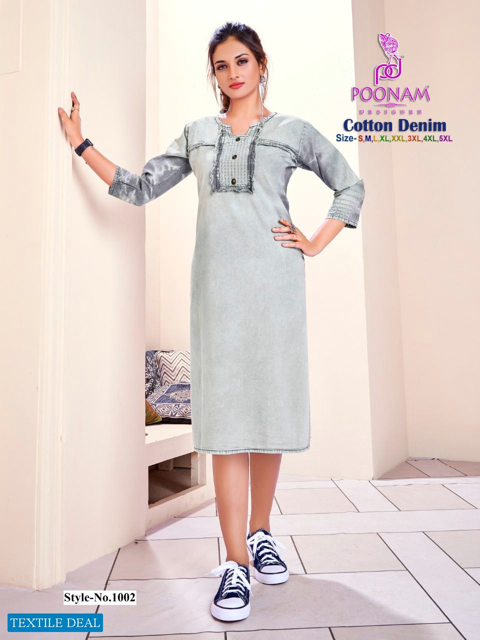 POONAM COTTON DENIM PREMIUM KURTI DESIGN WHOLESALER IN SURAT TEXTILE