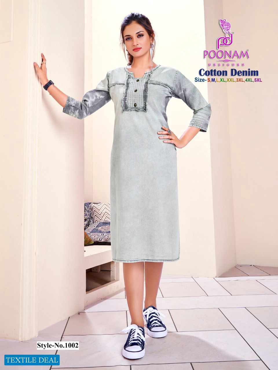 POONAM COTTON DENIM PREMIUM KURTI DESIGN WHOLESALER IN SURAT TEXTILE